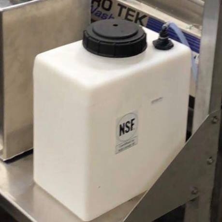 7-Gallon Soap Tank with bulkhead fitting, drop tube, slotted filter, and hose barb
